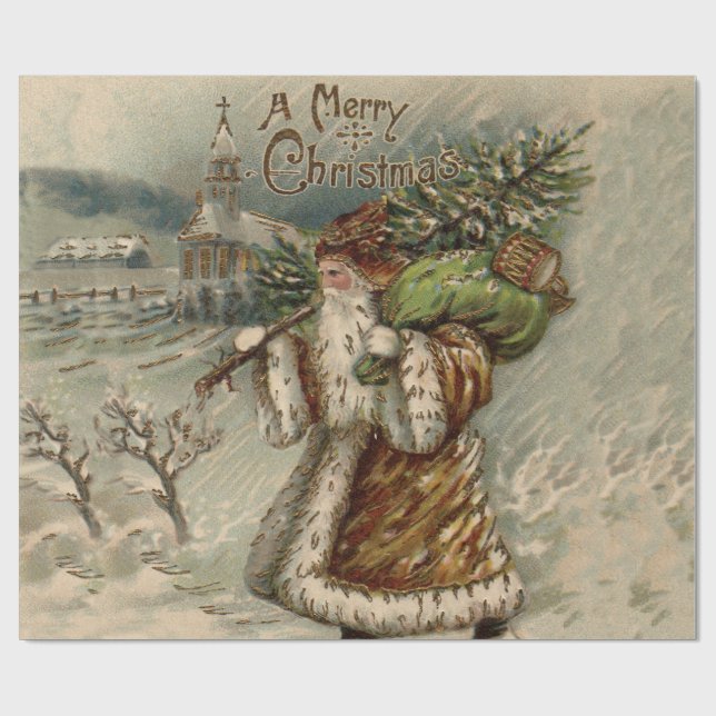 Victorian Santa Claus With Christmas Tree Wrapping Paper (Flat)