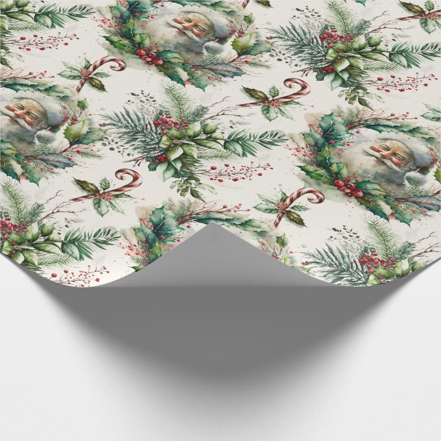 Victorian Santa Claus with Holly Wrapping Paper Sh (Corner)