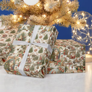 Victorian Santa Collage Retro Merry Christmas Wrapping Paper