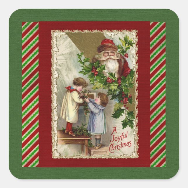 Victorian Santa  Joyful Christmas Square Sticker (Front)