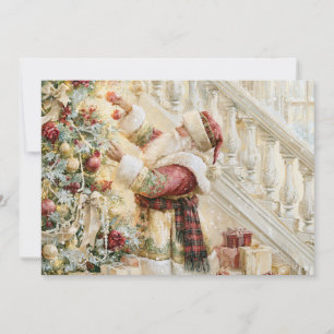 Victorian Santa Red Gold Ivory Christmas  Holiday Card