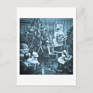 Victorian Santa Vintage Stereoview Cyan Holiday Postcard