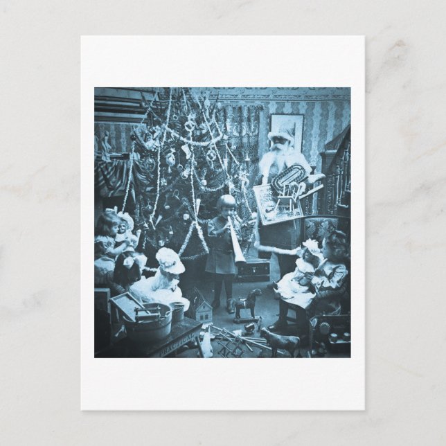 Victorian Santa Vintage Stereoview Cyan Holiday Postcard (Front)