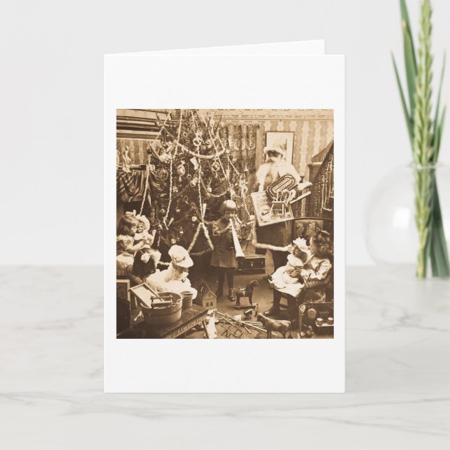 Victorian Santa Vintage Stereoview Sepia Holiday Card (Front)