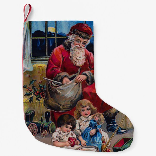 Victorian Santa with Children Small Christmas Stocking (Front)