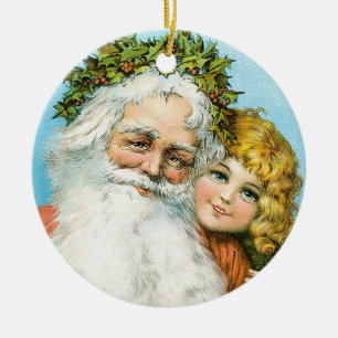 Victorian Santa with Girl Ceramic Tree Decoration