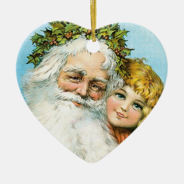 Victorian Santa with Girl Ceramic Tree Decoration (Front)