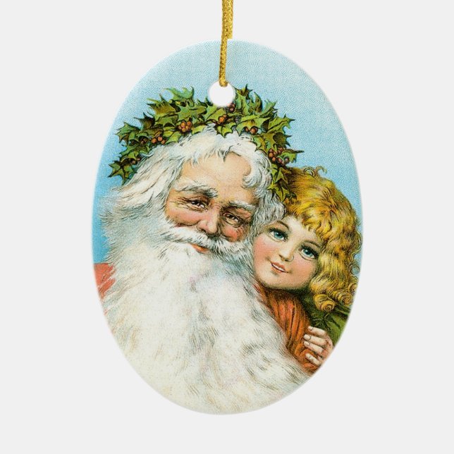 Victorian Santa with Girl Ceramic Tree Decoration (Front)