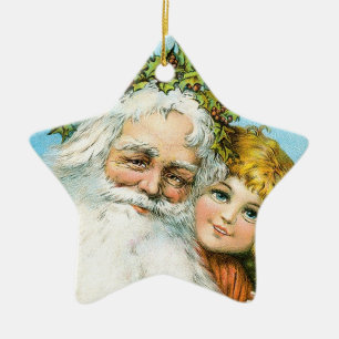 Victorian Santa with Girl Ceramic Tree Decoration