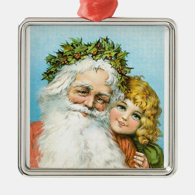 Victorian Santa with Girl Metal Tree Decoration (Front)