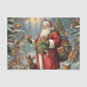 Victorian Santa with Present and Forest Animals  Tissue Paper