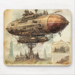 Victorian Sci Fi Airship Over Antique City Mouse Mat