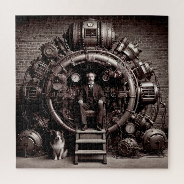 Victorian Scientist ~ Steampunk Time Machine V5.4  Jigsaw Puzzle (Vertical)