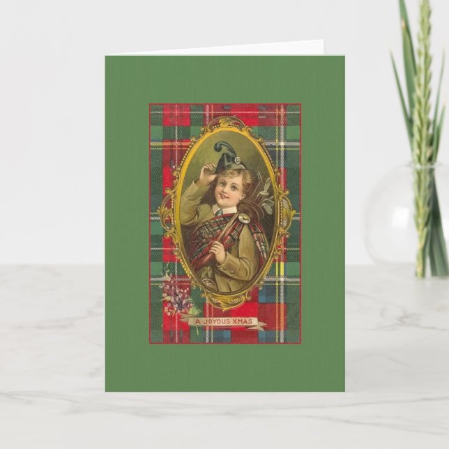 Victorian Scottish Bagpipes Christmas Card (Front)