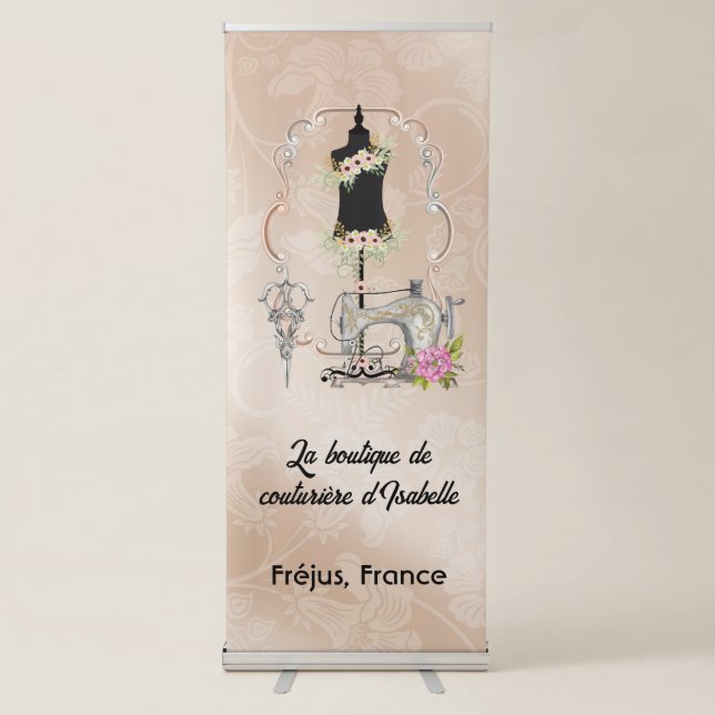 Victorian Seamstress Roll Up Sewing Banner (Front)