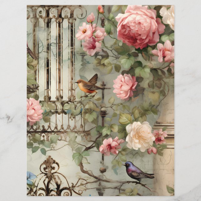 Victorian Serene Garden Scene Scrapbook Paper (Front)