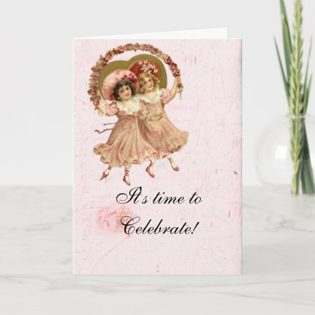 Victorian Shabby Pink Girl's Birthday Card (Front)