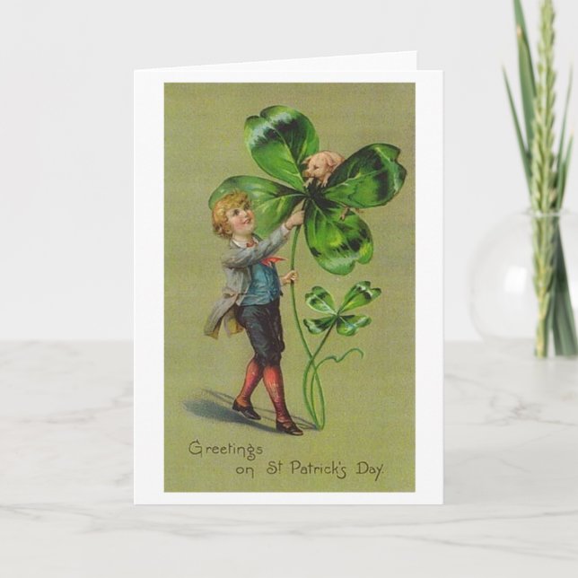 Victorian Shamrock And Pig St. Patrick's Day Card (Front)