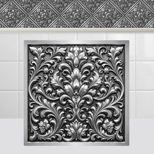 Victorian Silver Embossed Metal Damask Ceiling Tile