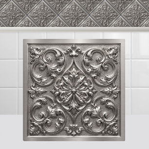 Victorian Silver grey Embossed Filigree Antique Tile