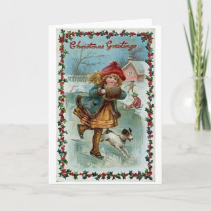 Victorian Skater Christmas Greeting Card