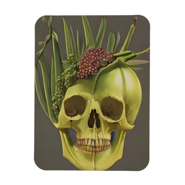 Victorian Skull, Aloe, and Grapes Magnet (Vertical)