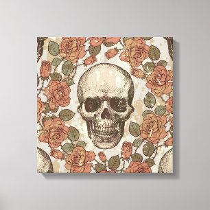 Victorian skull and roses canvas art. print