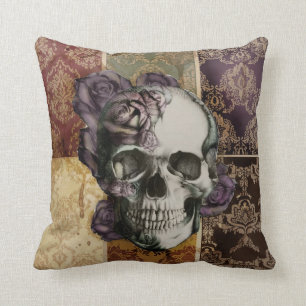 Victorian Skull and Roses Pillow. Cushion