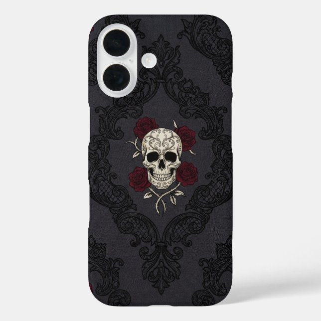 Victorian Skull & Roses Damask Phone Case (Back)