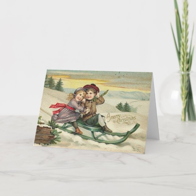 Victorian Sled Ride Christmas Greeting Card (Front)