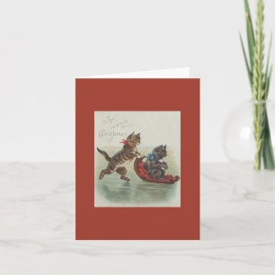 Victorian Sledding Cats Christmas Card