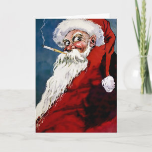 Victorian Smoking Santa Christmas Holiday Card
