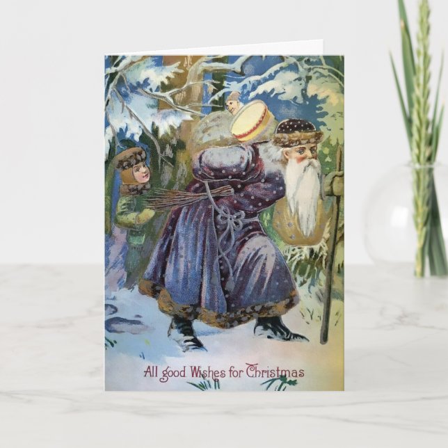 Victorian Sneaking Santa Holiday Card (Front)