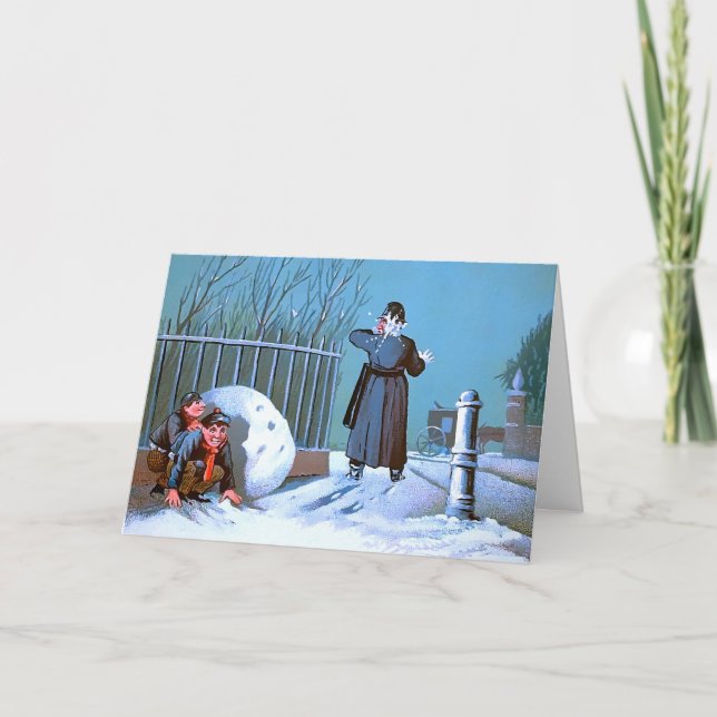 Victorian Snowball Kids Christmas Card (Front)