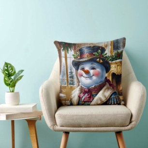 Victorian Snowman Christmas Design Cushion