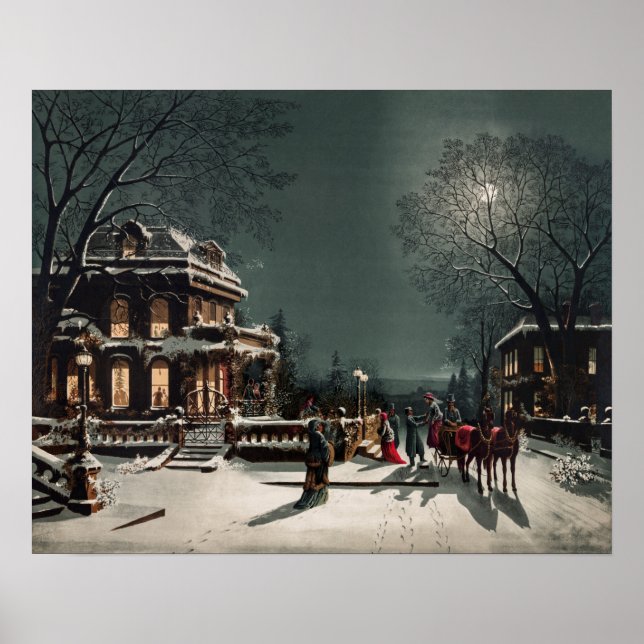 Victorian Snowy Christmas Scene Poster (Front)