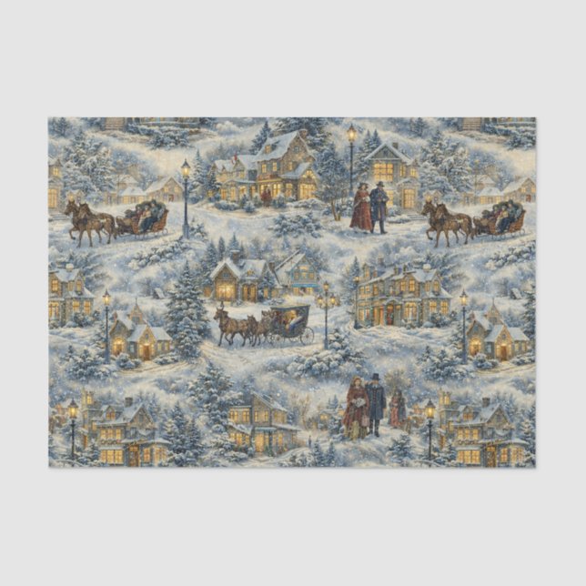 Victorian Snowy Village Christmas Illustration Tissue Paper (Front)
