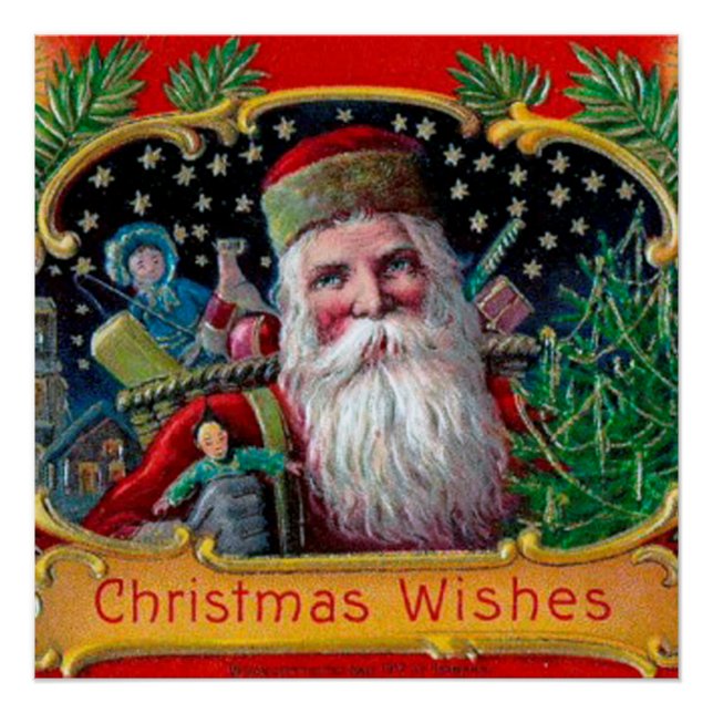 Victorian St. Nick with Gold Stars and Toys Poster (Front)
