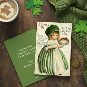 Victorian St. Patrick's Day Girl Custom Vintage Holiday Card