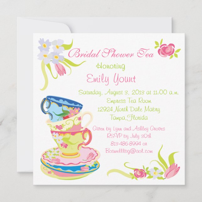 Victorian Stacked Tea Cups Tea Party Invitation (Front)