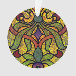 Victorian Stained Glass in Green and Gold Ornament