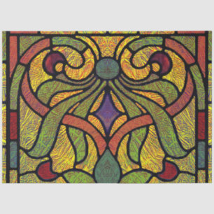 Victorian Stained Glass in Green and Gold Tissue Paper