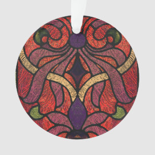 Victorian Stained Glass in Maroon and Red Ornament
