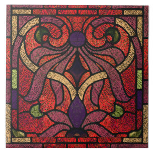 Victorian Stained Glass in Maroon and Red Tile