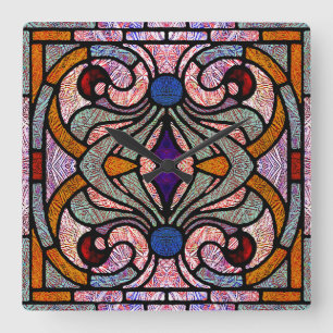 Victorian Stained Glass in Shards of Colour Square Wall Clock