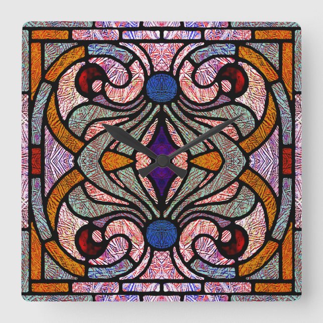 Victorian Stained Glass in Shards of Colour Square Wall Clock (Front)