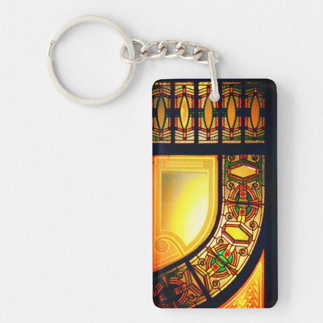 Victorian stained glass look elegant black gold key ring (Front)