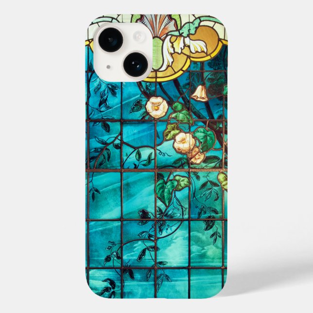 Victorian stained glass look floral blue pink Case-Mate iPhone case (Back)