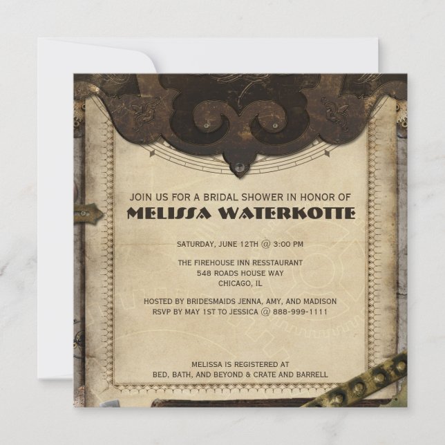 Victorian Steampunk Bridal Shower Invitation (Front)