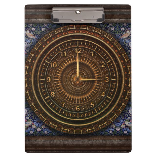 Victorian steampunk brown blue clock clipboard (Front)